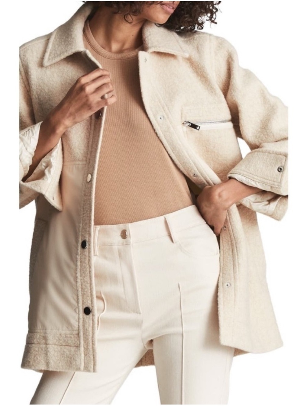 NWT REISS Oversized Boxy Lio Shirt Jacket Shacket in Cream Size 14 US | 18 UK